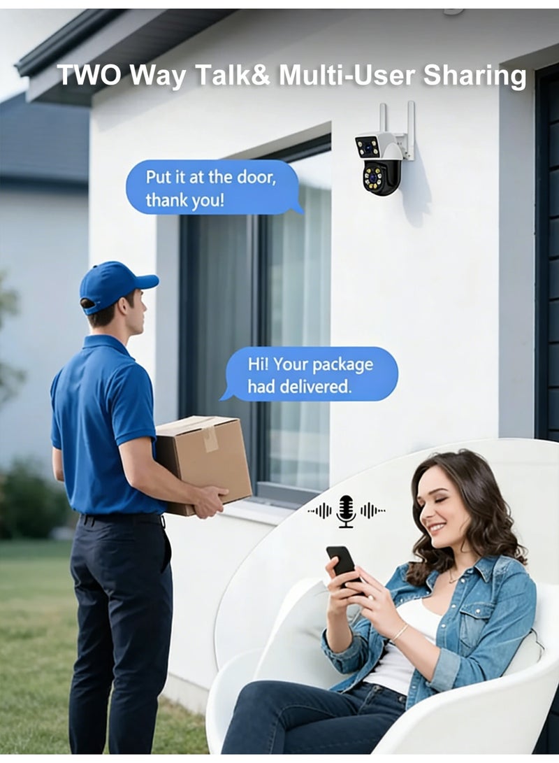 Onno كاميرا أمان لاسلكية خارجية عدسة مزدوجة من أوننو، دقة 2K فول إتش دي مع دوران أفقي 355 درجة وعمودي، رؤية ليلية ملونة، صوت ثنائي الاتجاه، كشف الحركة، واي فاي 2.4 جيجاهرتز، تحكم عن بعد عبر التطبيق – كاميرا مراقبة أمان منزلي للفناء والمرآب والممر الأمامي - Image 5